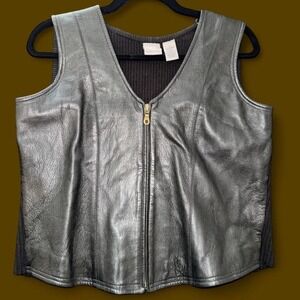 Chandler Hill Genuine Leather Zip Front Sweater Vest Women's Small Y2K Moto